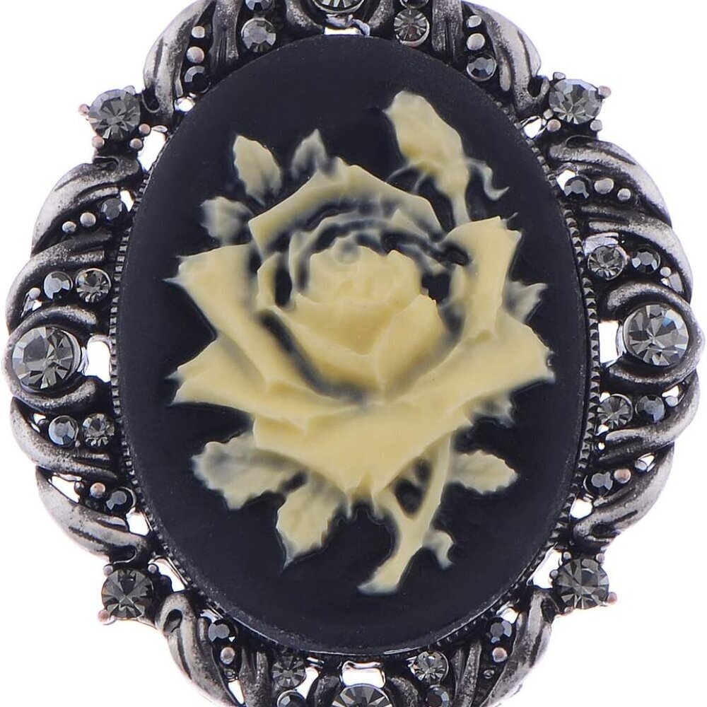 Vintage Inspired Antique Reproduct Rose Pink Crystal Flower Cameo Pin Brooch